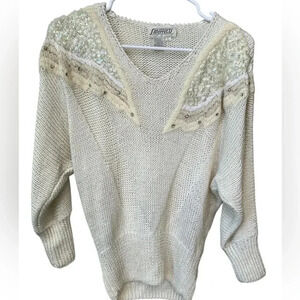 Side Effects Lambswool Rabbit Angora Vintage Sweater Beading Sequins Size L